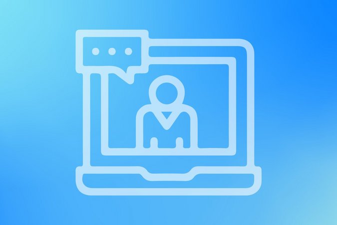 Icon über direkte Kundenberatung, es zeigt eine Person im Computer mit Sprechblase