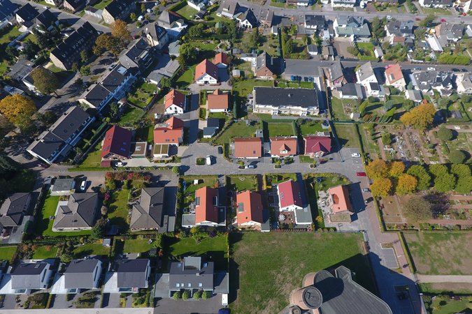 Siedlungen und Grundstücke von Herten Häusersiedlungen mit viel grün aus der Vogelperspektive